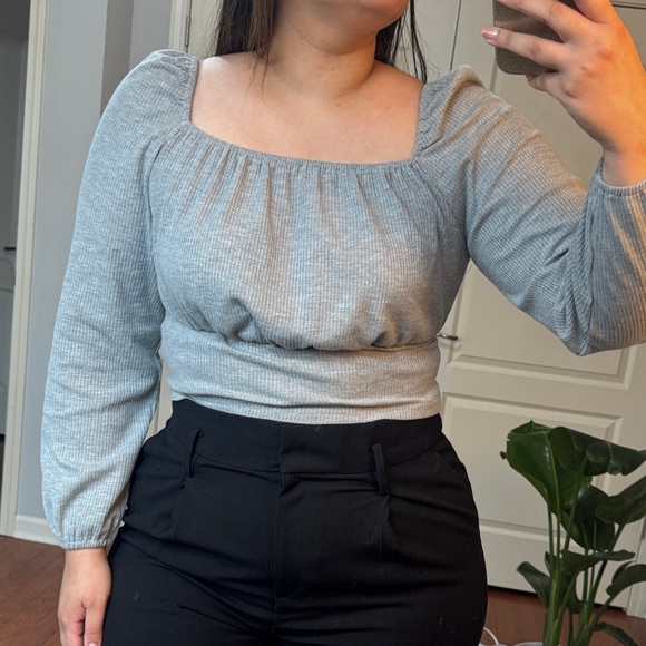 SHEIN Gray Ribbed Blouse - Picture 3 of 4